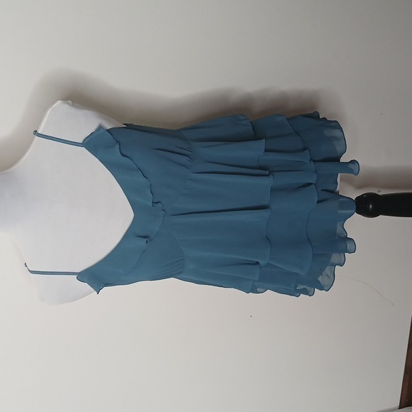 Bisou Bisou by Michele Bohbot teal ruffle spaghetti strap tank top size 8 - Picture 2 of 16